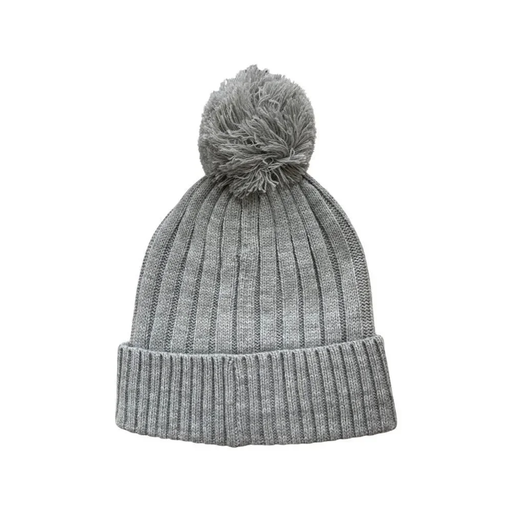 Michael Kors Light Gray Pom Pom Beanie Ribbed Knit Women's Hat NWT